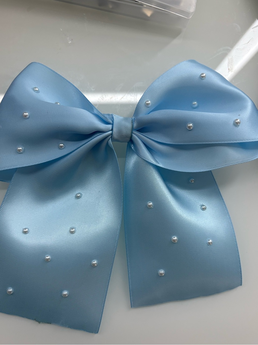 Light Blue Pearl-Accent Hair Bow for Kids